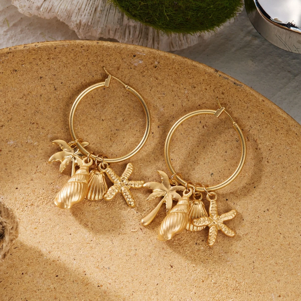 Sommerliche Metall-Kokosnussbaum-Muschel-Seestern-Ohrringe mit Quasten für Damen und Herren, Ozean-Strand-Ohrringe, modischer Urlaubsschmuck – Detail 17