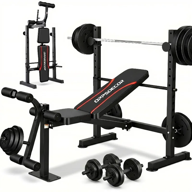 Weight Bench Set with Squat Rack, 900LBS Adjustable for Home Gym