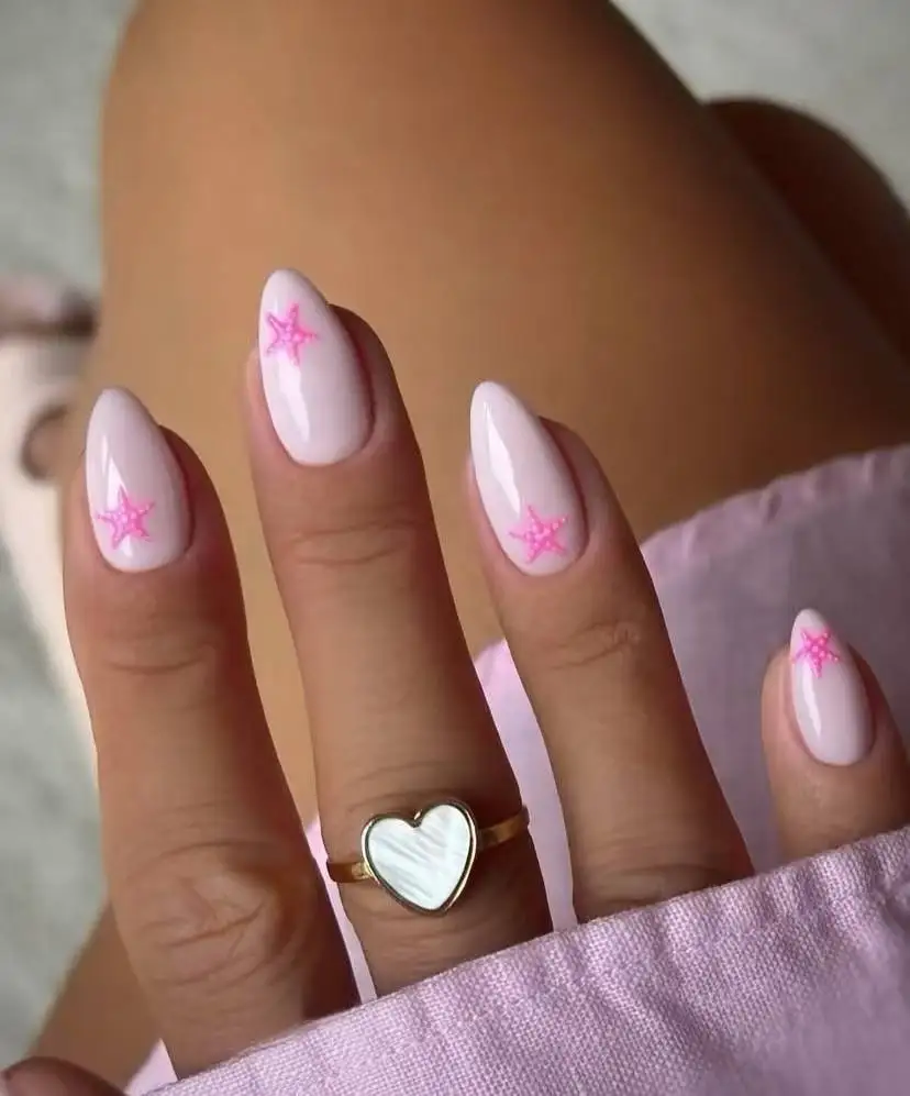 

10pcs Handmade Press On Nails Pink Stars Fake Nail Star Y2k Ins Style French False Nail Almond Wearable Press Ons Acrylic Nails