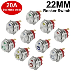 22 мм Переключатель из нержавеющей стали 20A / 12V 15A / 220V ON - OFF Двухместный выключатель питания Автоблокировка