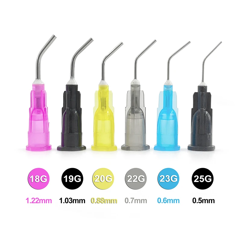 100PCS Pre Bent Dispensing Tips Disposable Dental Syringe Tip Dental Irrigation Flow Sealant Etchant Composite Resin Syringe Tip