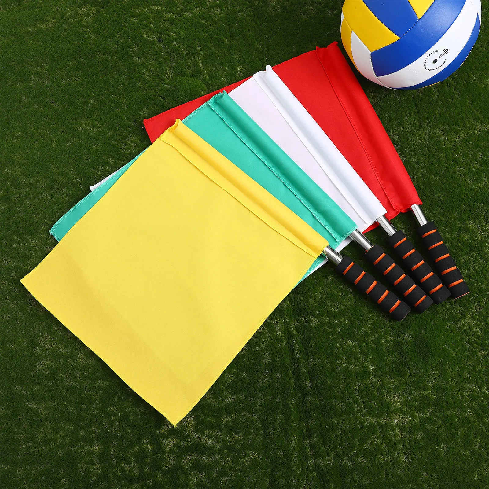 

4Pcs Linesman Flags Referee Hand Signal Bright Color Yellow Red Green White Stainless Steel Football Equipment