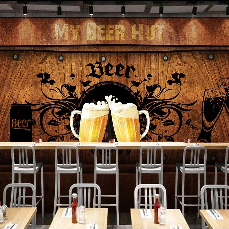 

Custom 3D Photo Wallpaper Beer Hut Wooden Board Poster Wall Painting Restaurant KTV Bar Tooling Mural Wallpapers For Living Room