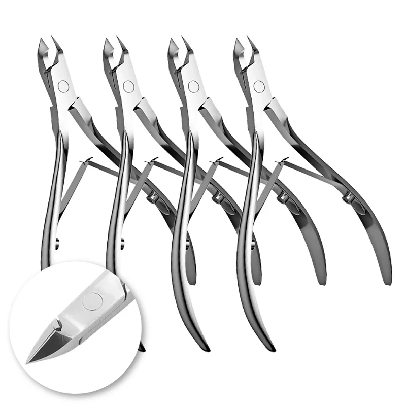 Kit 4 PROFESSIONAL Cuticle Pliers Stainless Steel Blades，Clipper Dead Skin Remover Pedicure Eagle Beak Pliers