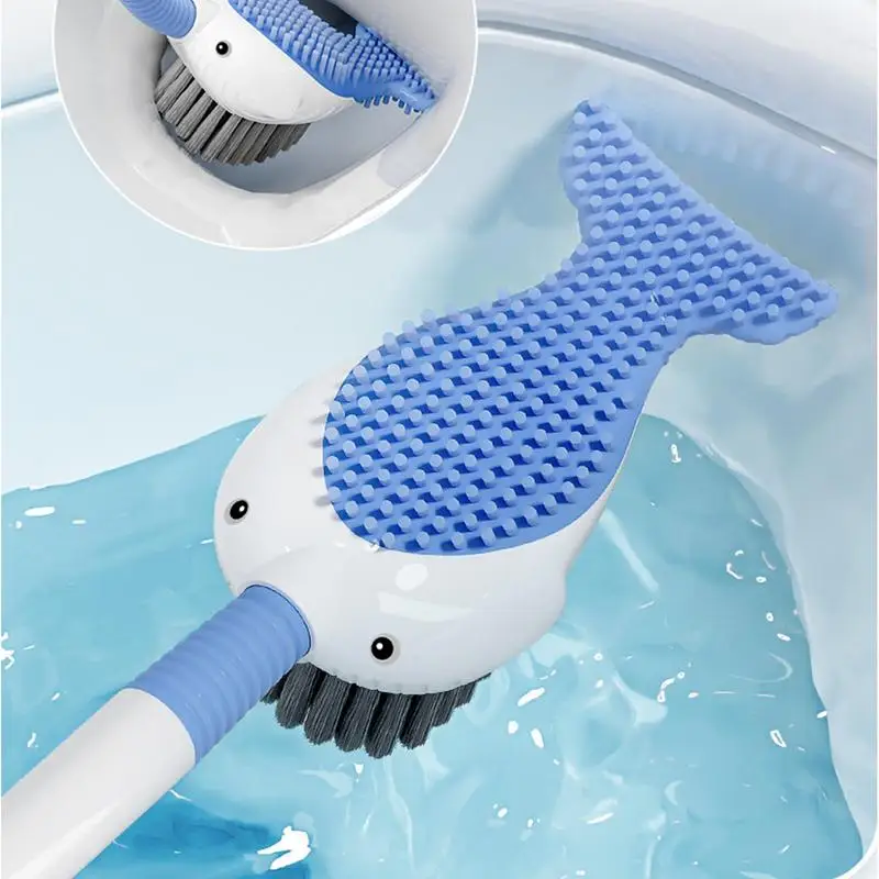 Toilet Brush Holder Set Long Handle Wall Mounted Toilet Bowl Brush with Holder No Dead Angles Suction Cup Mounting Toilet Brush