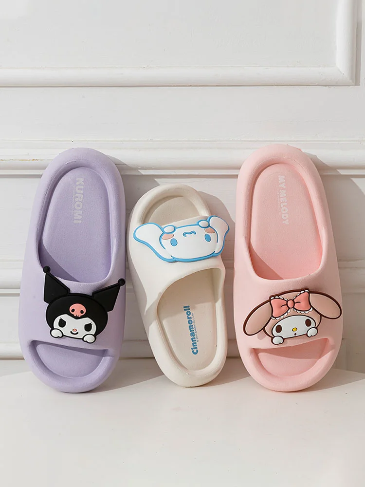 Cute Sanrio Kuromi Summer Slippers My Melody Cinnamoroll Summer Non-slip Home Bathroom Sandals Parent-child Outdoor Beach Shoes