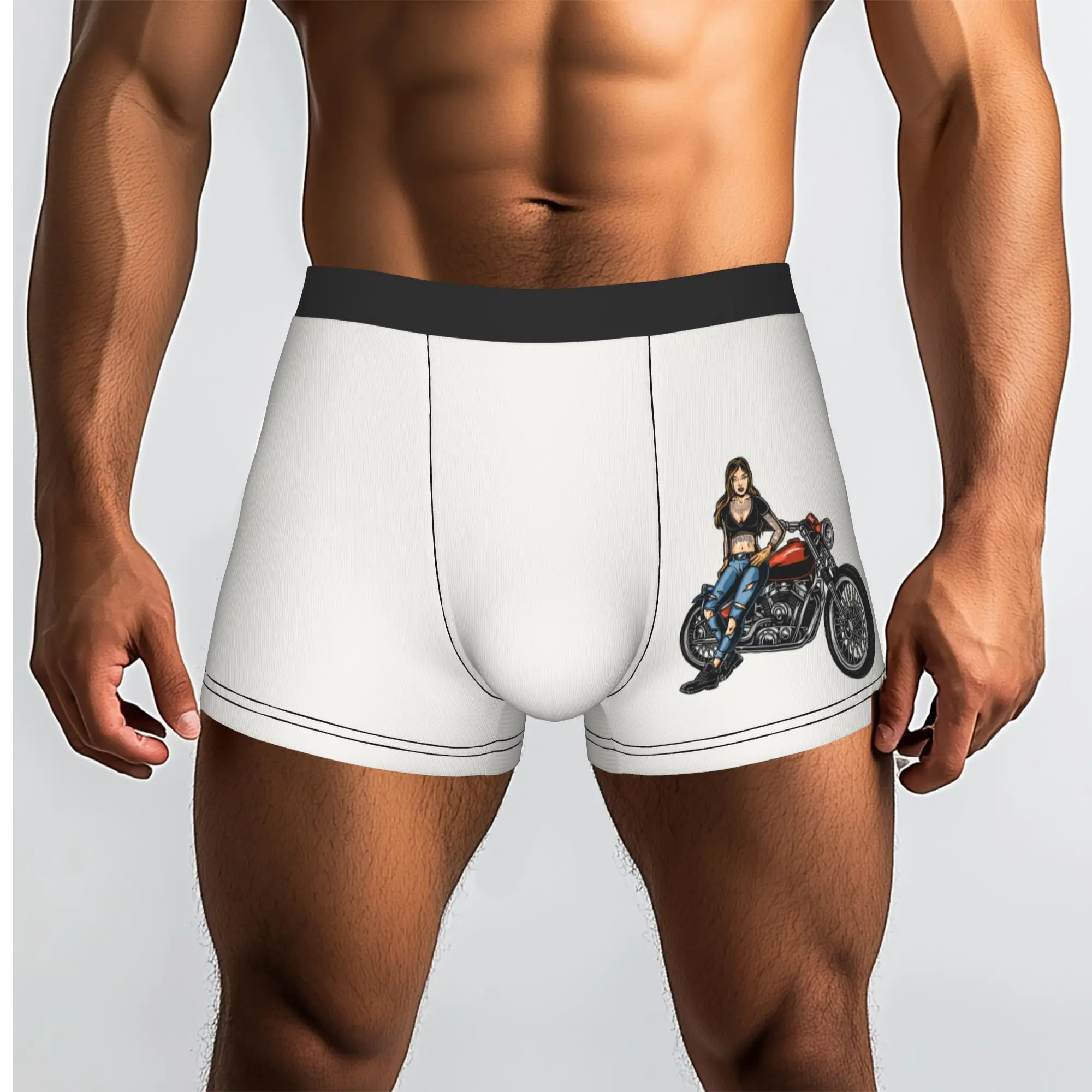 Customized Funny Colorful Vintage Motorcycle And Cartoon Sexy Girl  Shorts Panties Male  Stretch Mobile Bike Briefs Underwear