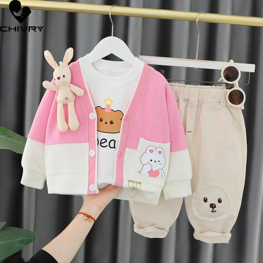 Neue Kinder Baby Herbst Mode Cartoon Bär Strickjacken Pullover Sweatshirt mit Hosen Jungen Mädchen Mode dreiteilige Kleidung Sets