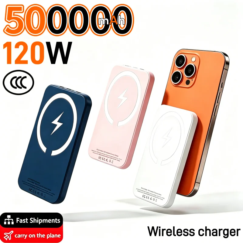 New 500000mAh Magnetic Wireless Power Bank PD22.5W Fast Charging External Portable Battery For iPhone Samsung Android 2026