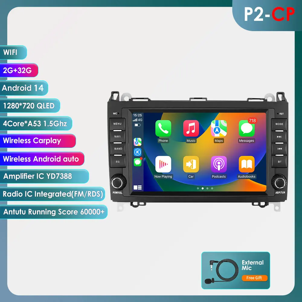 Hizpo 8''Carplay 4G 7862 AI Systemen Android 14 Autoradio voor Mercedes Benz B200 B Klasse W169 W245 Viano Vito W639 Sprinter W906