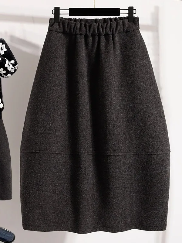 

plus Size Women's mat High Waist A-Line Skirt with Pleats Loose Fit Midi Skirt for Autumn Winter Casual Wear