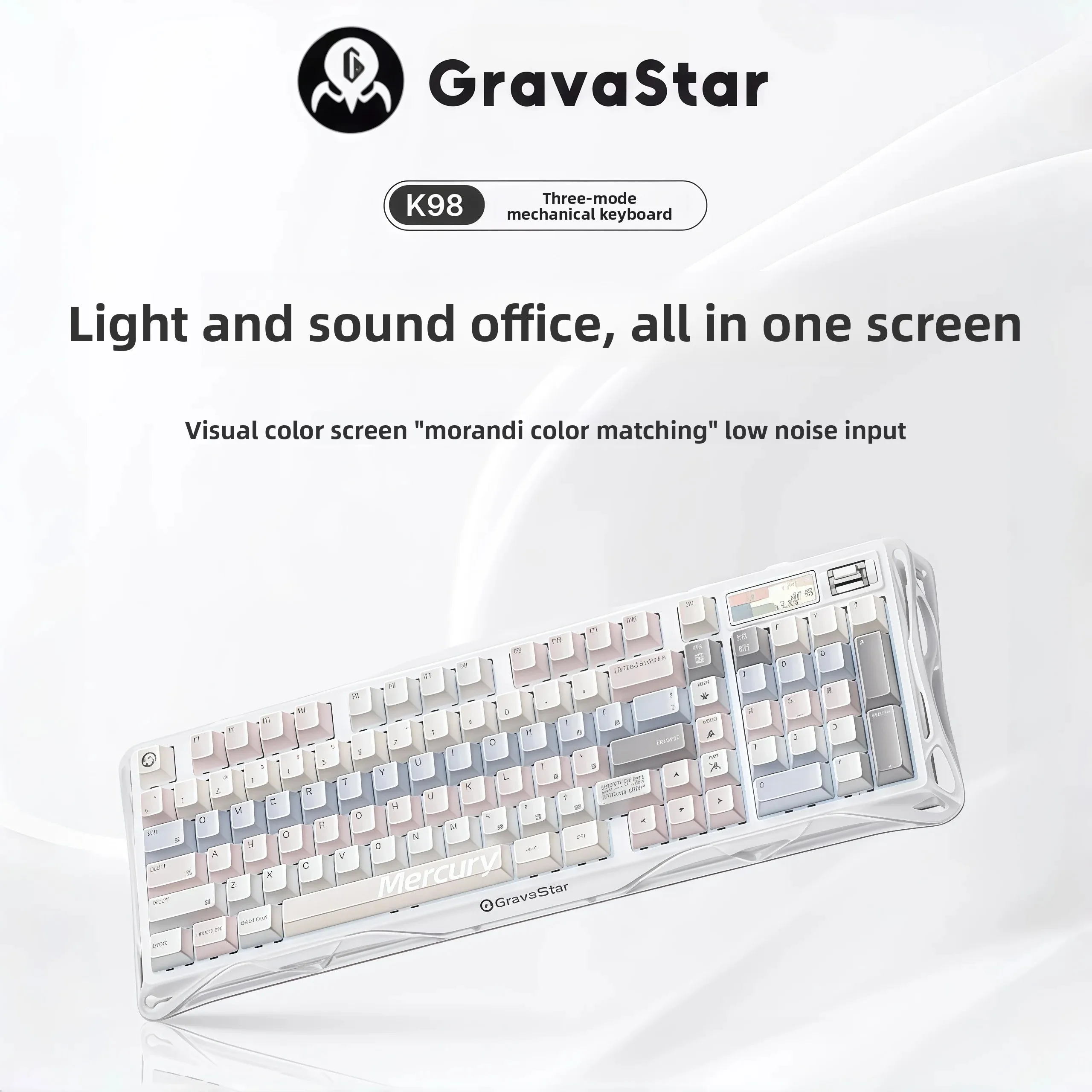 GravaStar K98 Fog Peach Wireless Mechanical Keyboard High Value Desktop Computer Silent Girls Office With Screen Keyboards