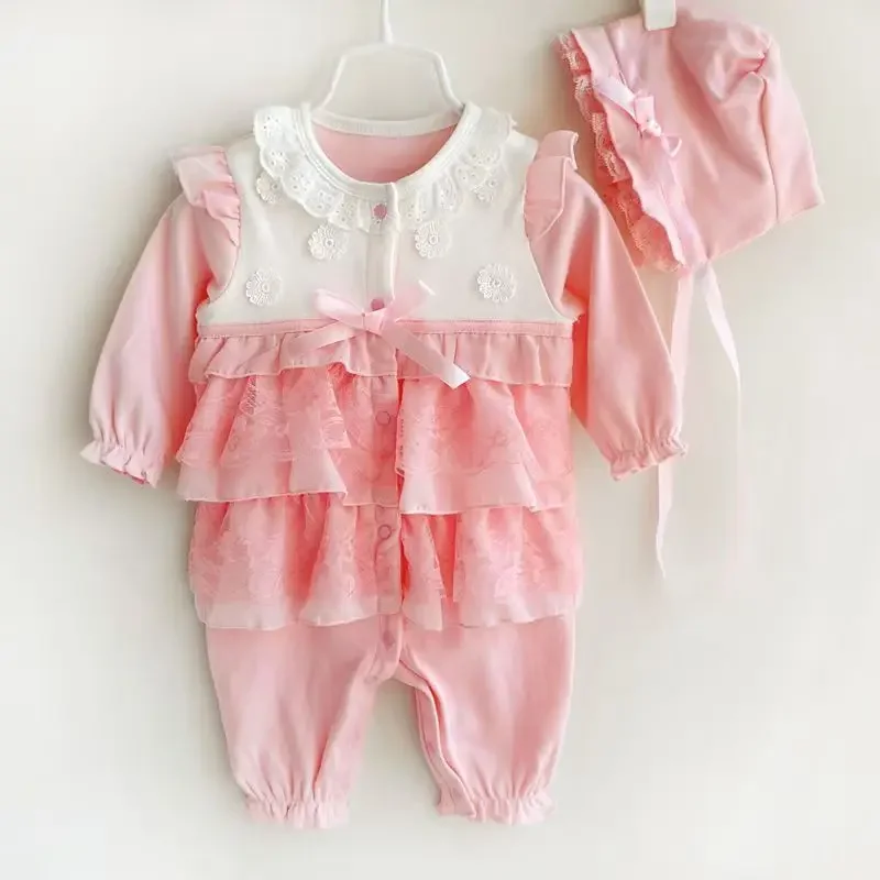 Traje rosa para niñas Lindo mono de chica con juego múltiple combinado Abrigo de estilo princesa rosa para niñas de 3 - 6 - 9 meses