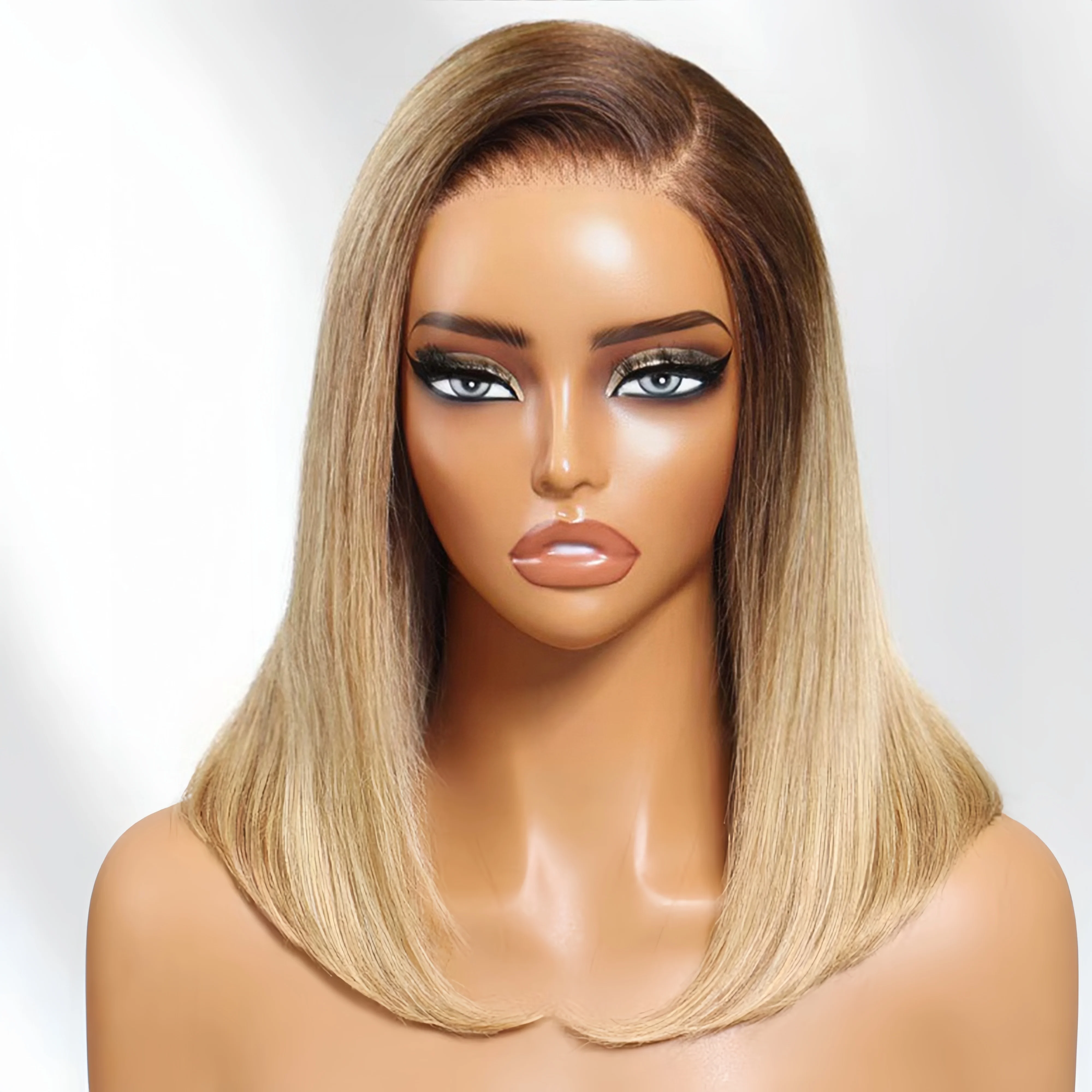 Rosabeauty العسل شقراء تسليط الضوء على بوب شعر مستعار شعر الإنسان مع جذور بنية الجانب جزء مستقيم بوب الباروكات قبل قطع الدانتيل عقدة قبل ابيض