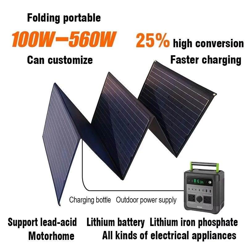 Foldable Monocrystalline Solar Panel, 60W To 500W Multi Specification, Portable Charging Module for Outdoor Camping Power