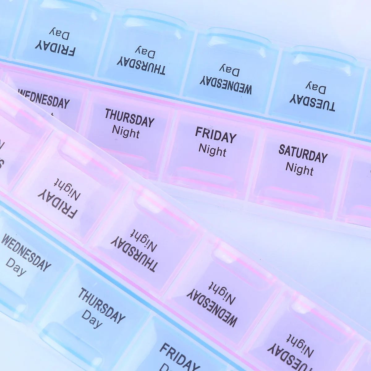 

2pcs 14-Grids Weekly Medicine Storage Case Portable Lightweight Pill Box 2 Rows Travel Container For Tablets Rings Ear Studs