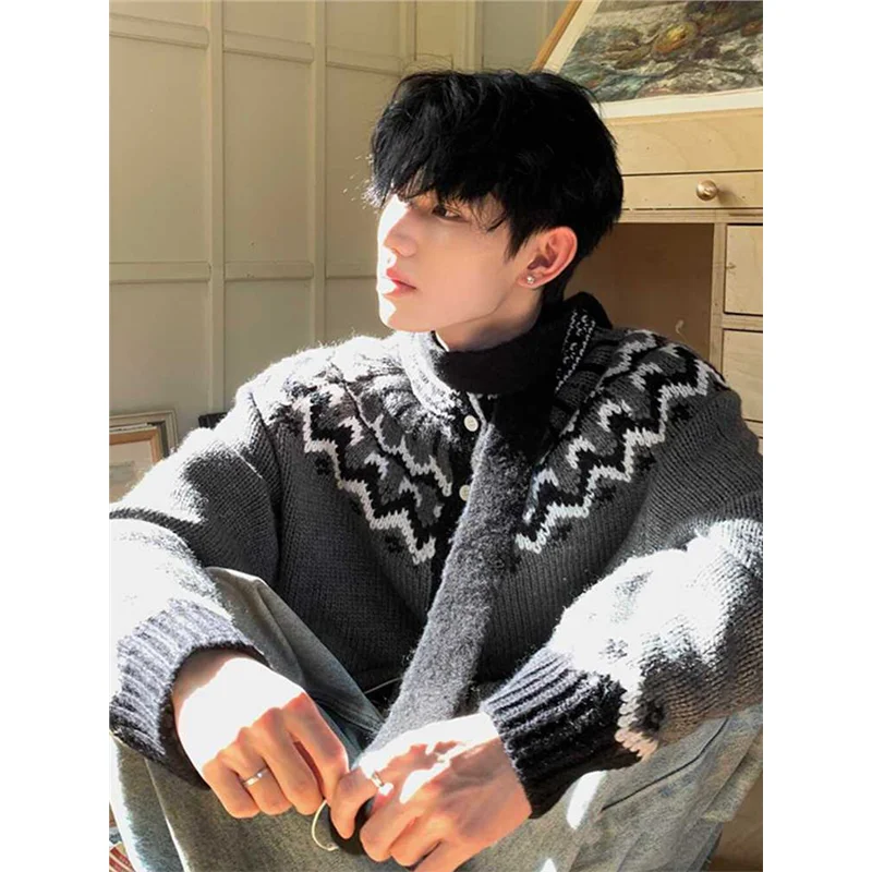 

Мужской трикотаж на пуговицах, кардиган Lazy Sle, американский ретро-этнический высококачественный зимний свитер, топ 6EME NORD, бренд