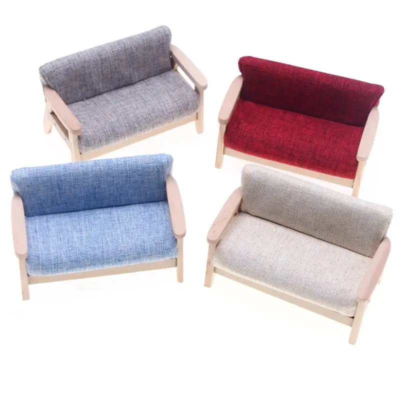 

1Pcs Simulation Miniature Living Room Chairs 1:12 Mini Dollhouse Furniture Wooden Double Sofa Kids Pretend Play Doll House Decor