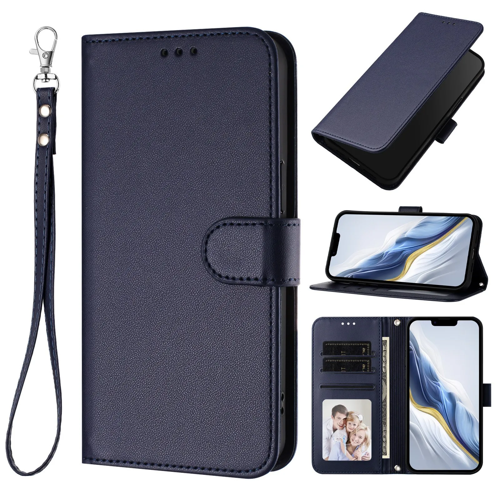 Wrist Strap Phone Case for Nokia G400 C300 G42 N11 G21 G11 XR20 X30 C32 C30 C12 Leather Lanyard 3 Cards Slot Wallet Flip Cover - view 6