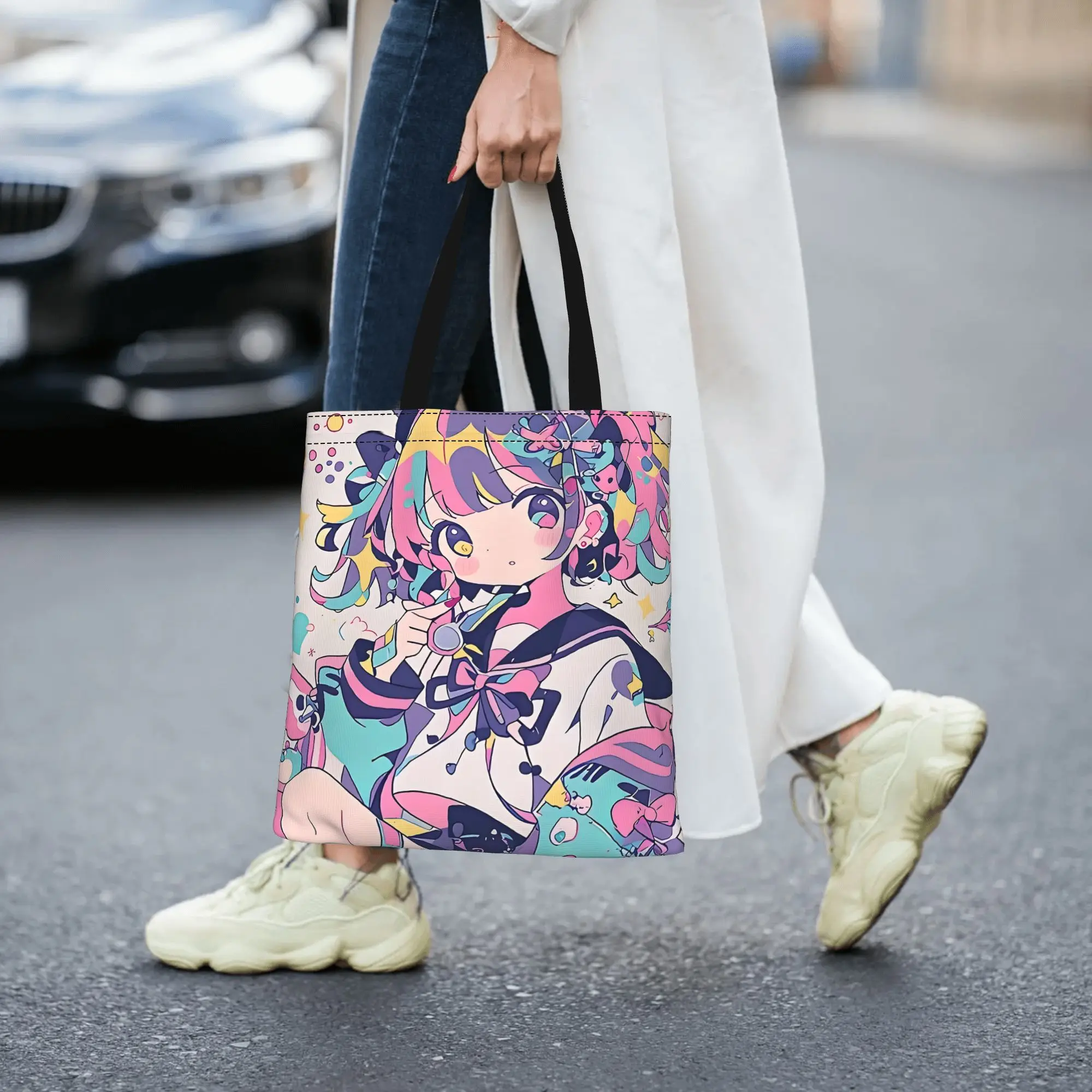 Customized Anime Idol Adorable Women's Bag Shopping Bag Reusable Double Sided Canvas Tote Bag Shoulder  Handbag Its bags