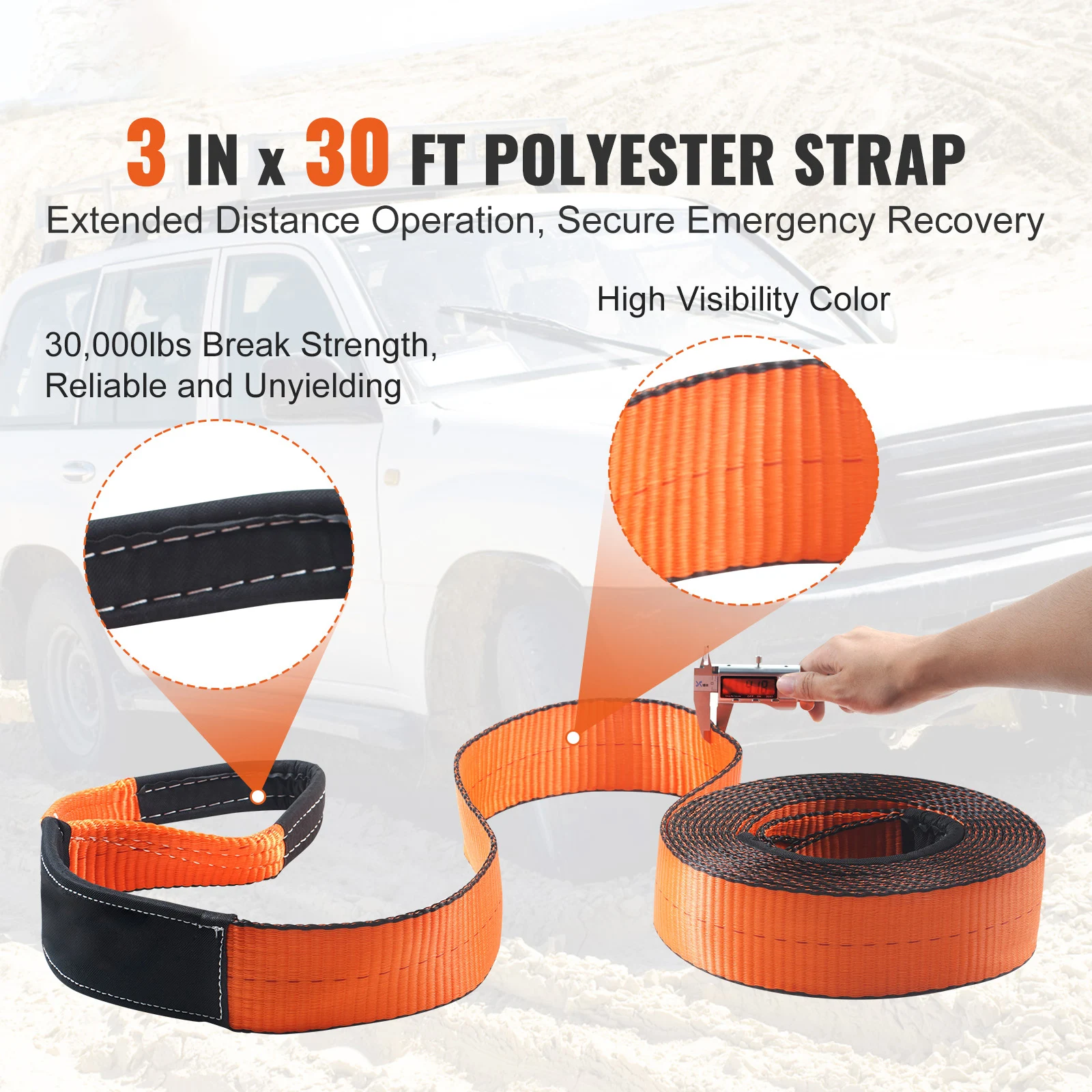 مجموعة أدوات استعادة الونش للطرق الوعرة من SucceBuy مع أشرطة سحب 30000 رطل وأغلال على شكل حرف D وحقيبة تخزين كتلة انتزاع لشاحنة جيب ATV