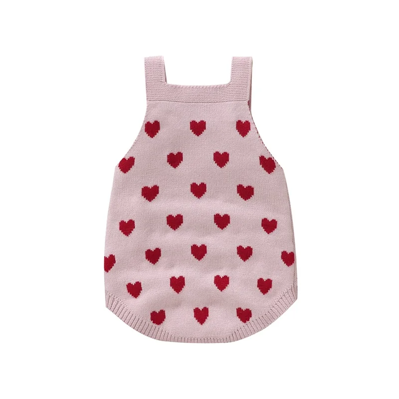 Toddler Happy Valentines Day Kids Outfit Baby Girl Overall Sleeveless Tank Top Heart Knit Romper Spring Clothes