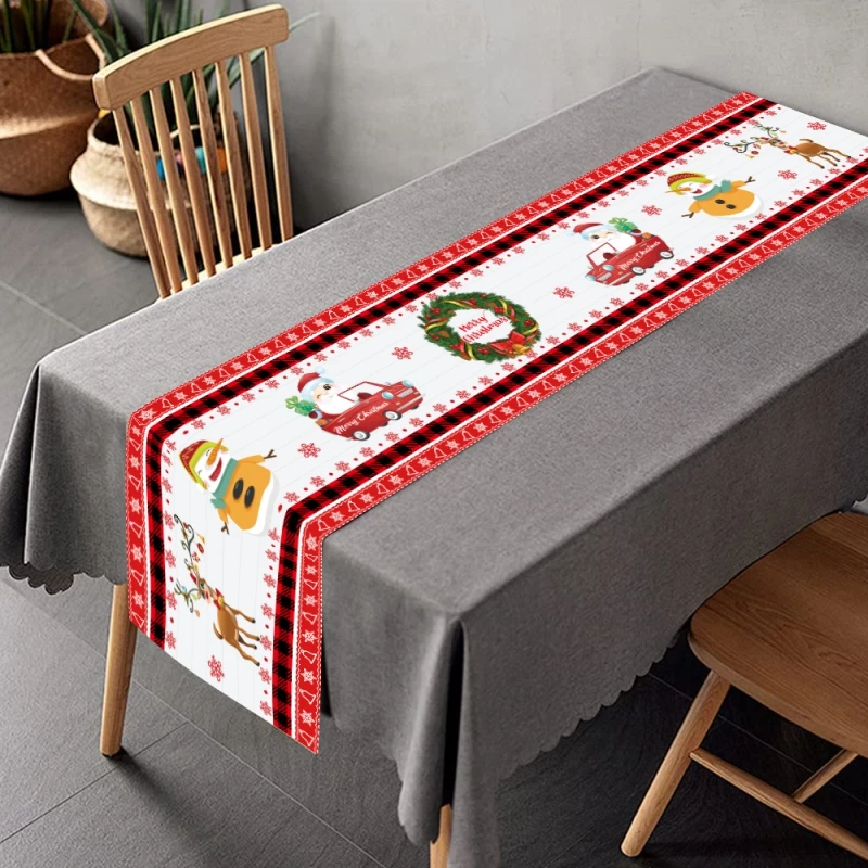 Christmas Table Runner Kitchen Decoration Xmas Table Flag Cover Tablecloth for Holiday Party Dinner Ornaments Navidad Natal Gift