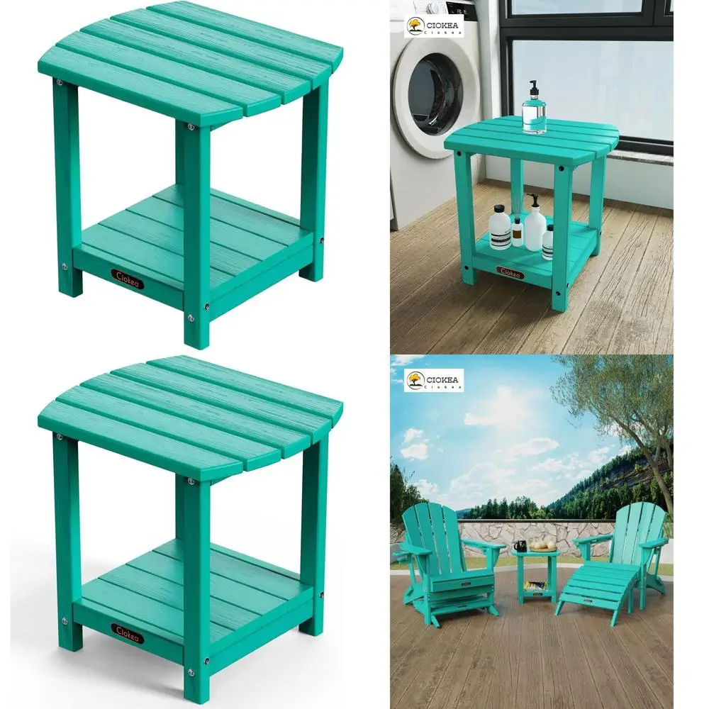 

Weatherproof 2-Tier Patio Side Table, Modern Outdoor End Table for Deck, Pool, Porch, Lake Blue