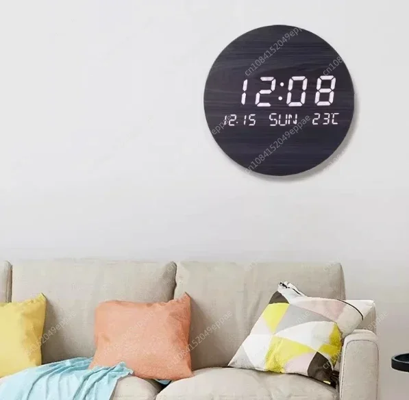 LED Wall Clock Digital Wooden Clock Temperature Date Week Display Living Room Alarm Clock Bedroom Silent Wall Watch Decorations