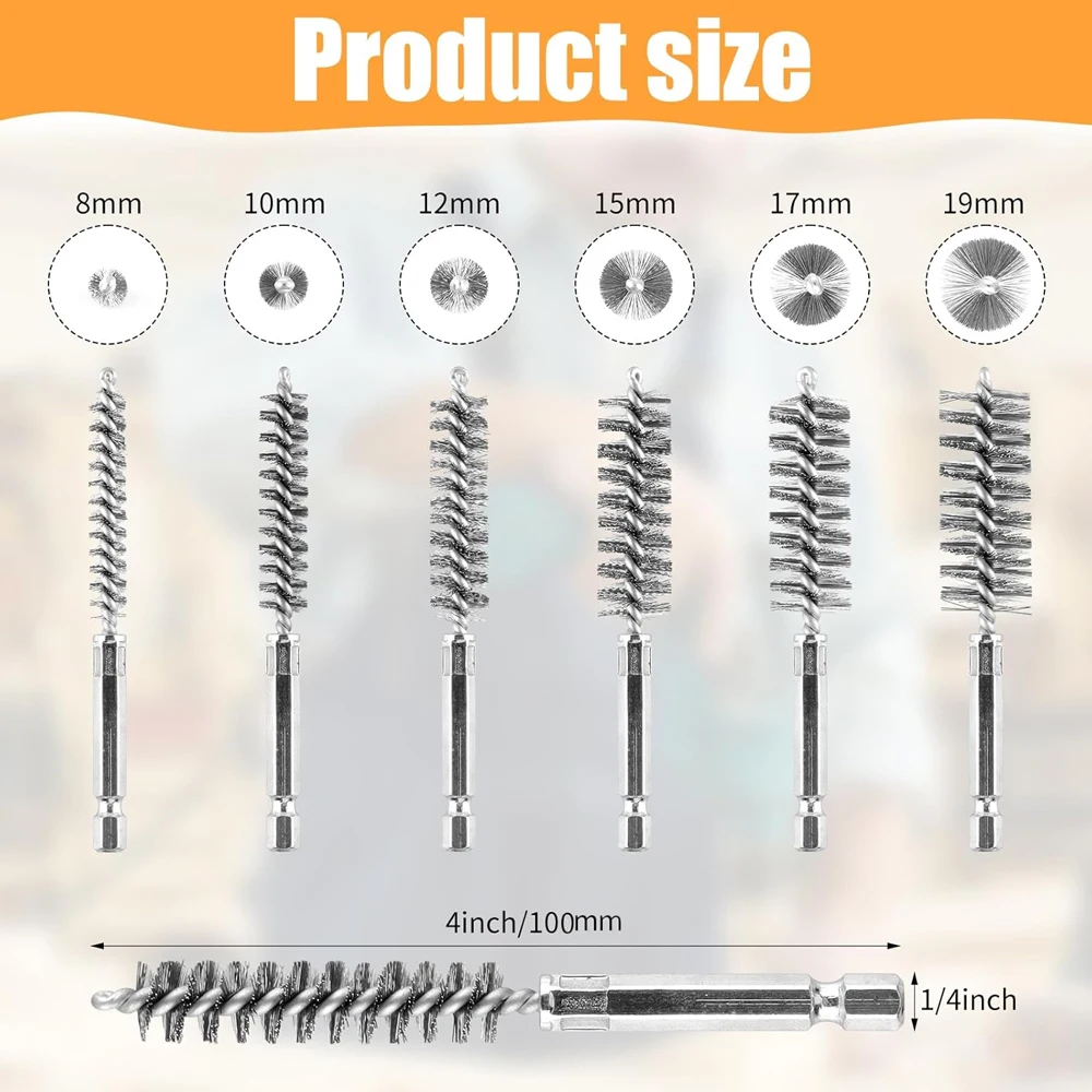 6/12pcs Stainless Steel Wire Brush 1/4-Inch Hex Shank Mount on Drill Die Grinder For Tubes Ports Bearings Cleaning Rust Removal