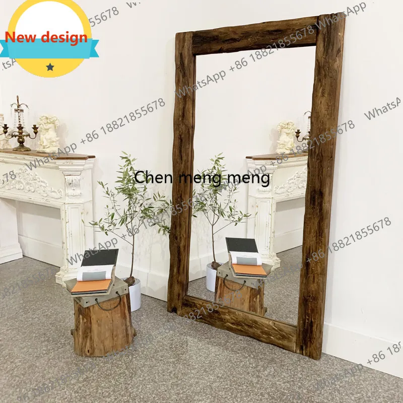 c139 Retro solid wood full-length mirror, wall-to-wall mirror, dressing mirror, entrance living room, clothing store mirror