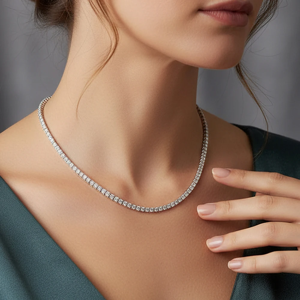 100% Guarantee Real 925 Sterling Silver 41/45/51/56/61CM Tennis Necklace 3/4mm Zircon Chain Unisex Choker Fine Jewelry