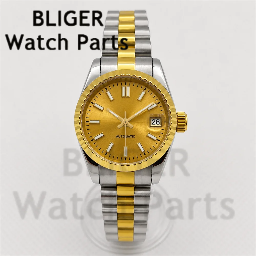 BLIGER Jubilee Band Women 26mm/28mm Mechanical Small Wristwatch NH05 Automatic Luminous Dial Sapphire Date Window 100mWaterproof