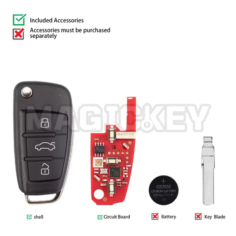 1 peça xhorse xka620en vvdi2 chave remota de fio universal 3 botões para audi tipo a6l q7