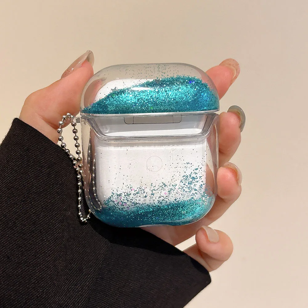 Dreamy Castle Quicksand Glitter Case For AirPods 4 ANC for Apple AirPods 1 2 3 Pro Pro2 Earphone Protective Cover with Keyring