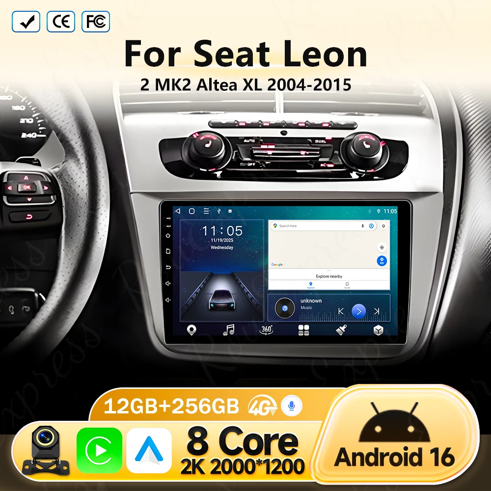 

Автомагнитола Android 16 с QLED-экраном для Seat Leon 2 MK2 Altea XL 2004-2015, головное устройство с DSP, Carplay, Auto, 4G, WIFI, без 2DIN
