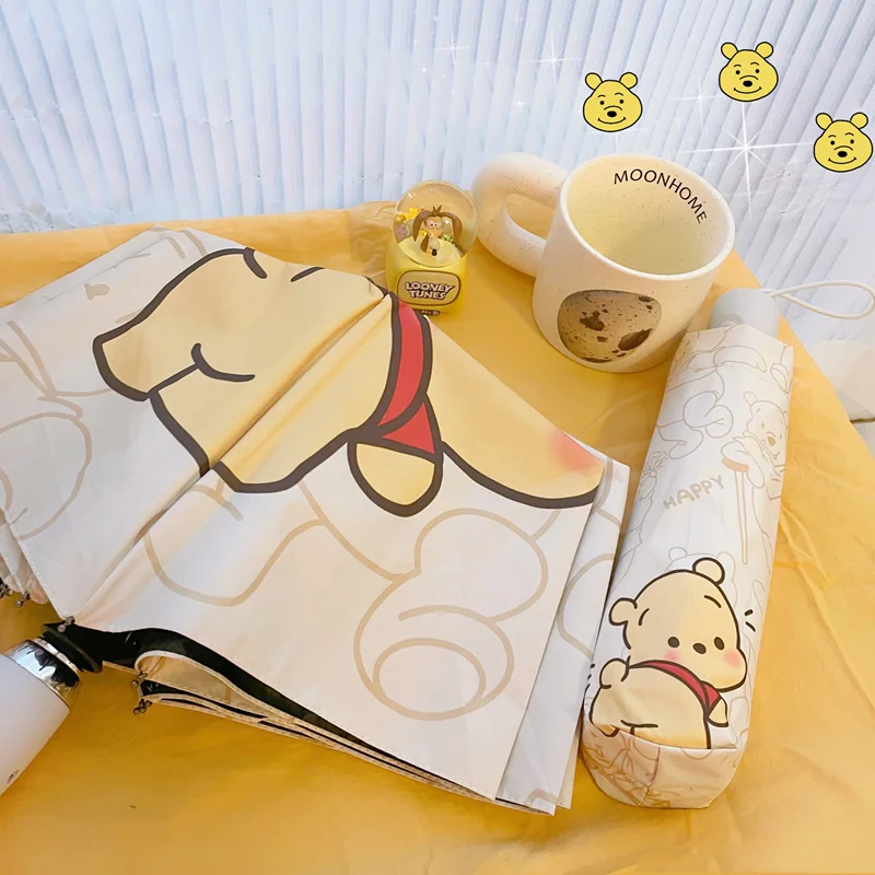 ملحقات الرسوم المتحركة، رسوم متحركة ديزني، لطيف ويني ذا بوه، فينيل مضاد للأشعة فوق البنفسجية ذاتي الطي، مظلة محمولة، واقي من الشمس، الشمس والمطر #4