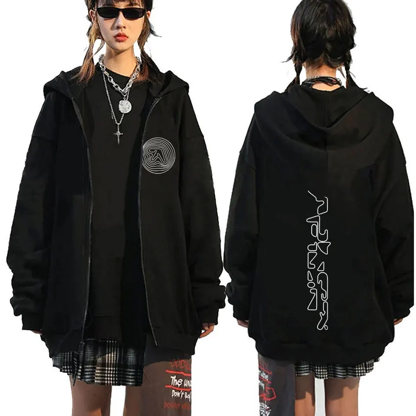 

Aphex Twin Print Zipper Hoodie Men Women Clothing Punk Gothic Vintage Zip Up Jacket Male Fashion Oversized Hoodies Streetwear