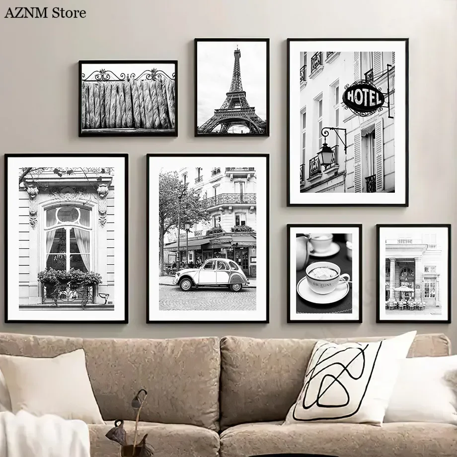 Wall Art Canvas Painting Black White Paris Towel Cafe Store Vintage Car Nordic Posters And Prints Wall Picture Living Room De