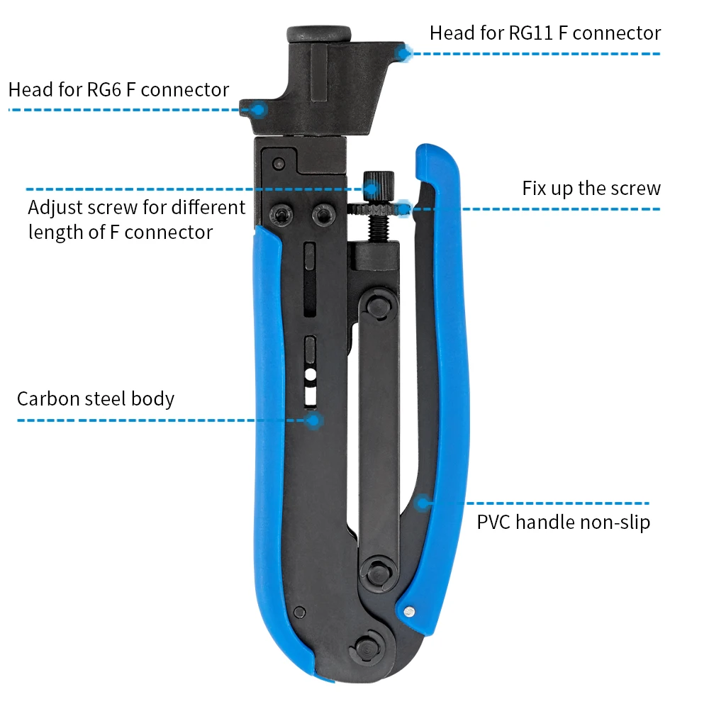 Adjustable RG6 RG59 RG11 Coaxial Compression Crimper Kit for 75-5 75-7 F-Type Connectors Crimping Pliers Set with Wire Stripper