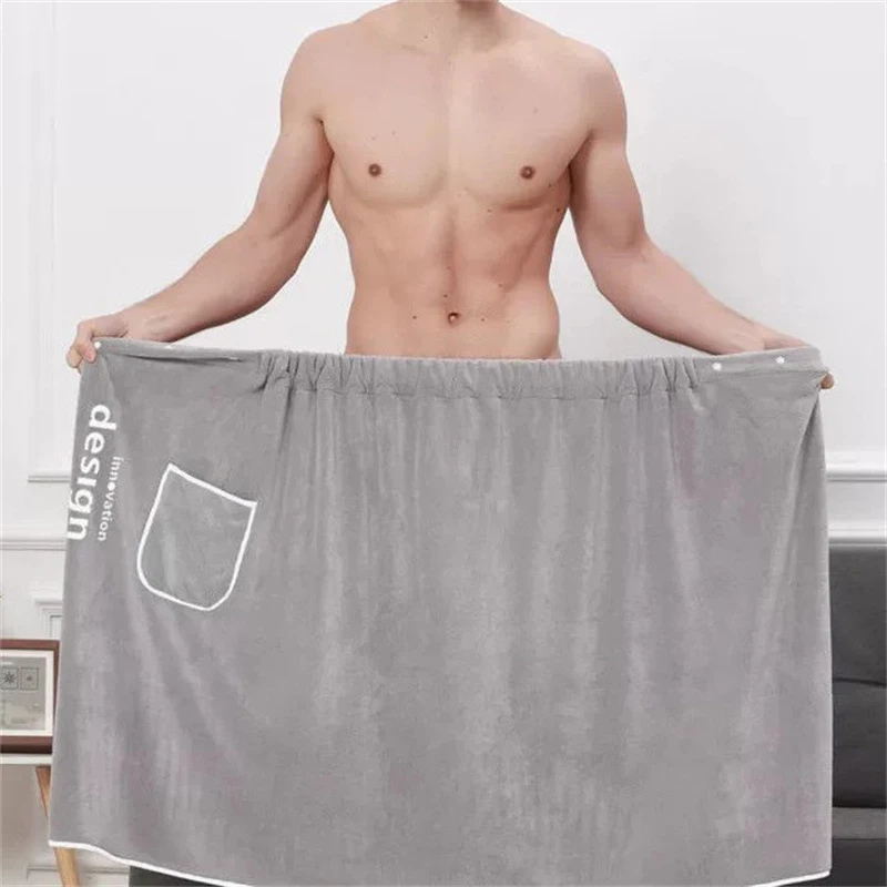 Wearable Men Bath Towel Soft Microfiber Bathrobe With Magic Pocket For Adults Gym Beach Sauna Spa Swimming Running Towel
