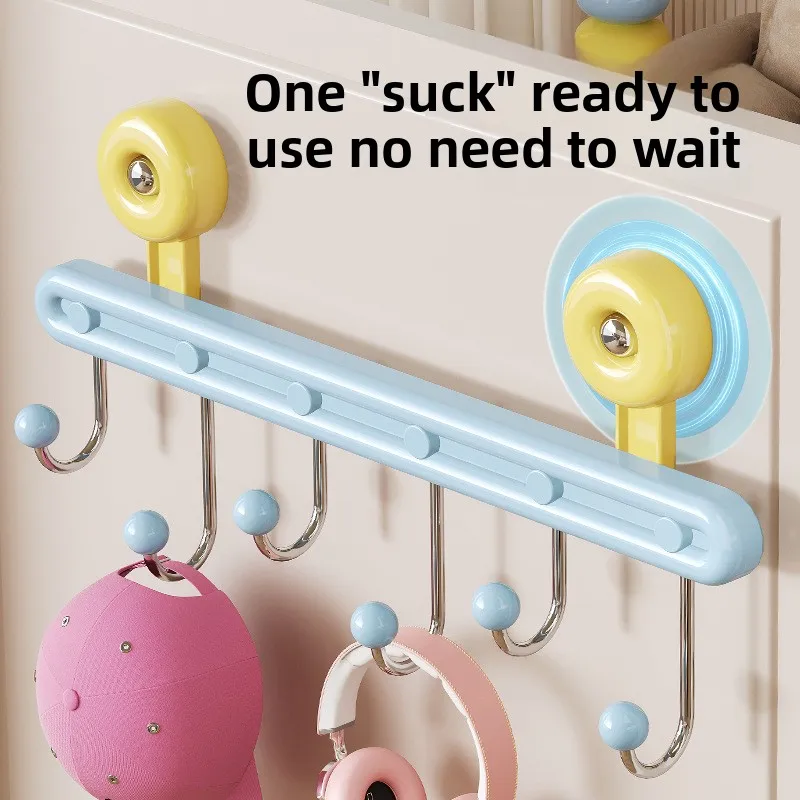 

Suction cup door hook No punching clothes hat storage rack Powerful row hook hanging dopamine coat hook rack