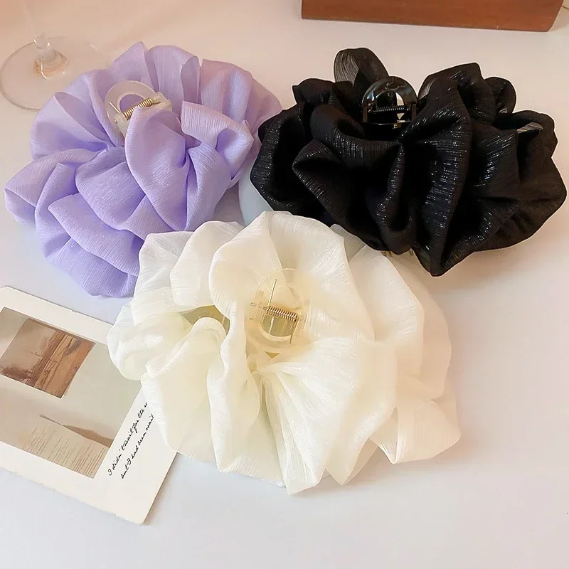 Duża siateczkowa kokardka spinka do włosów elegancka wstążka spinki do włosów Barrettes kobiety klips w kucyk moda Grab klip kobiece akcesoria do włosów