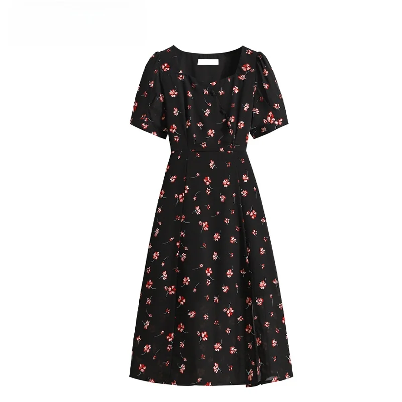 

Floral Print Maxi Dress Women's Slim Fit Summer plus Size Cotton Polyester V-Neck Short Sleeve Casual Style Elegant