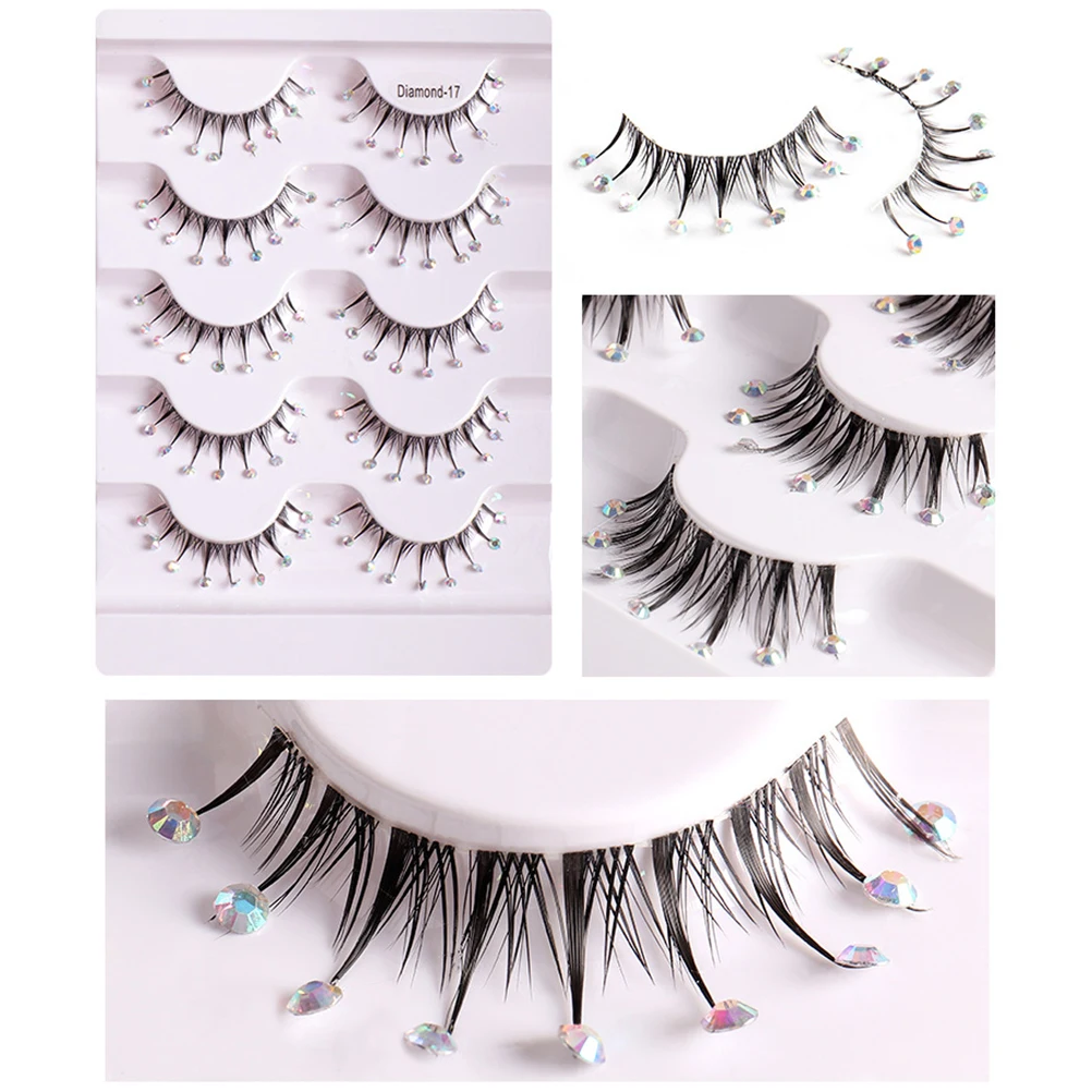 

Diamond Faux Eyelashes 3D False Lashes For Women Natural Look Makeup Extensions Rhinestone Lash Enhancers Party Cosplay