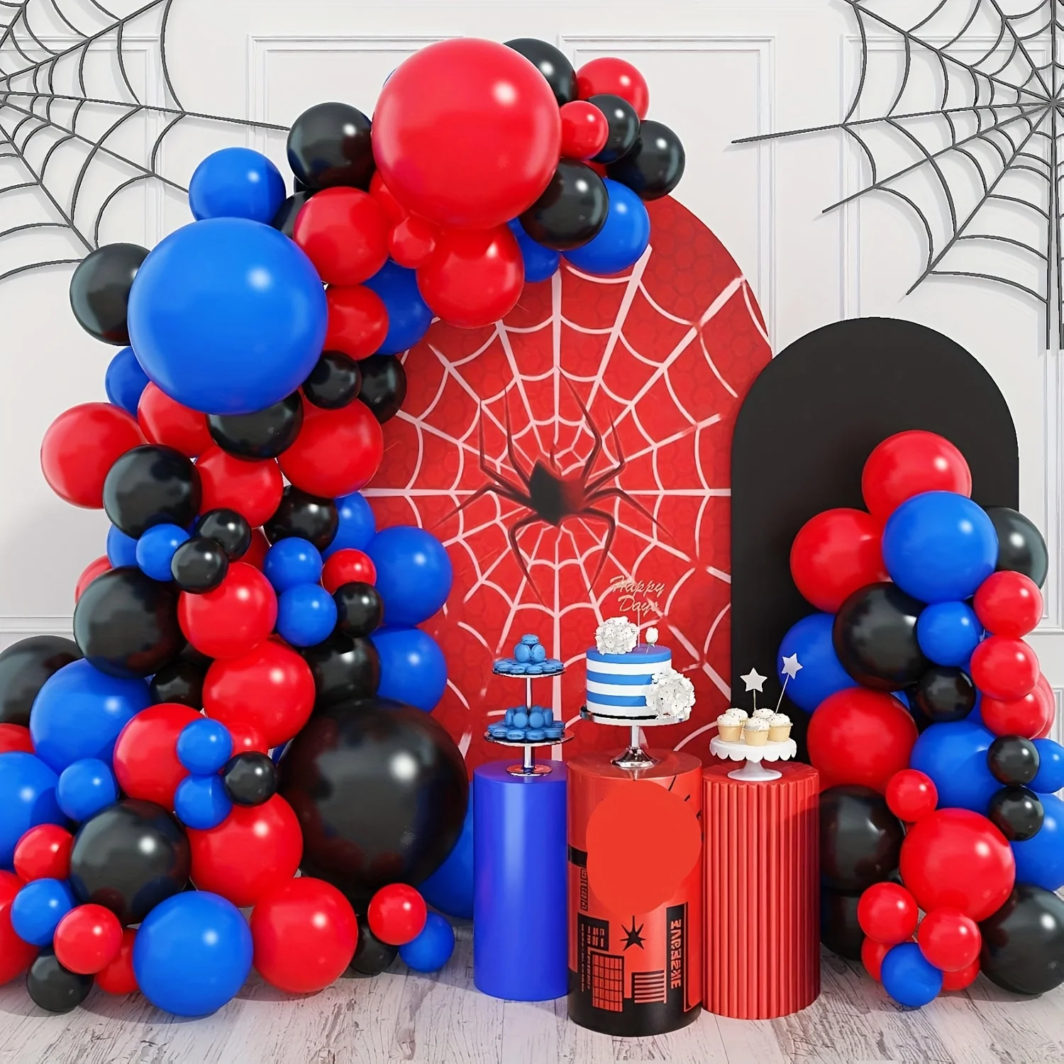 101pcs Hero Theme Balloon Garland Arch Kit - Red Blue Black Balloons for Boy's Birthday Shower Graduation Party Decorations 3rd to 8th Celebrations