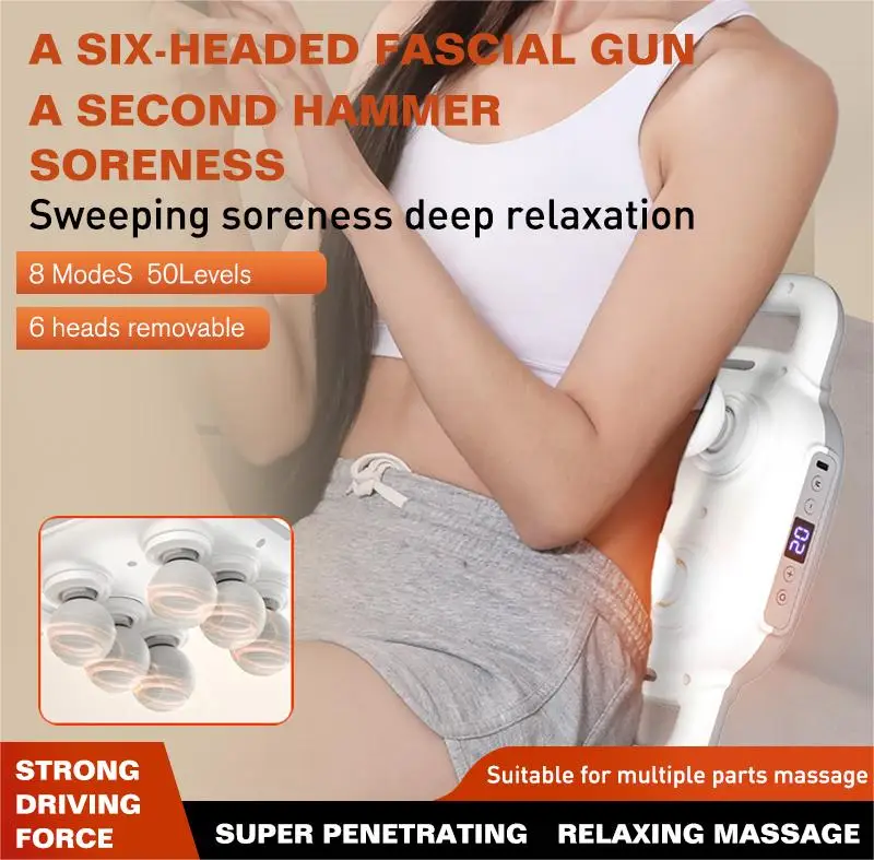 Factory Wholesale 6-Head 30kg Hammer Force Removable Replacement Facial Massage   Sweeping Soreness Relief Deep Relaxation