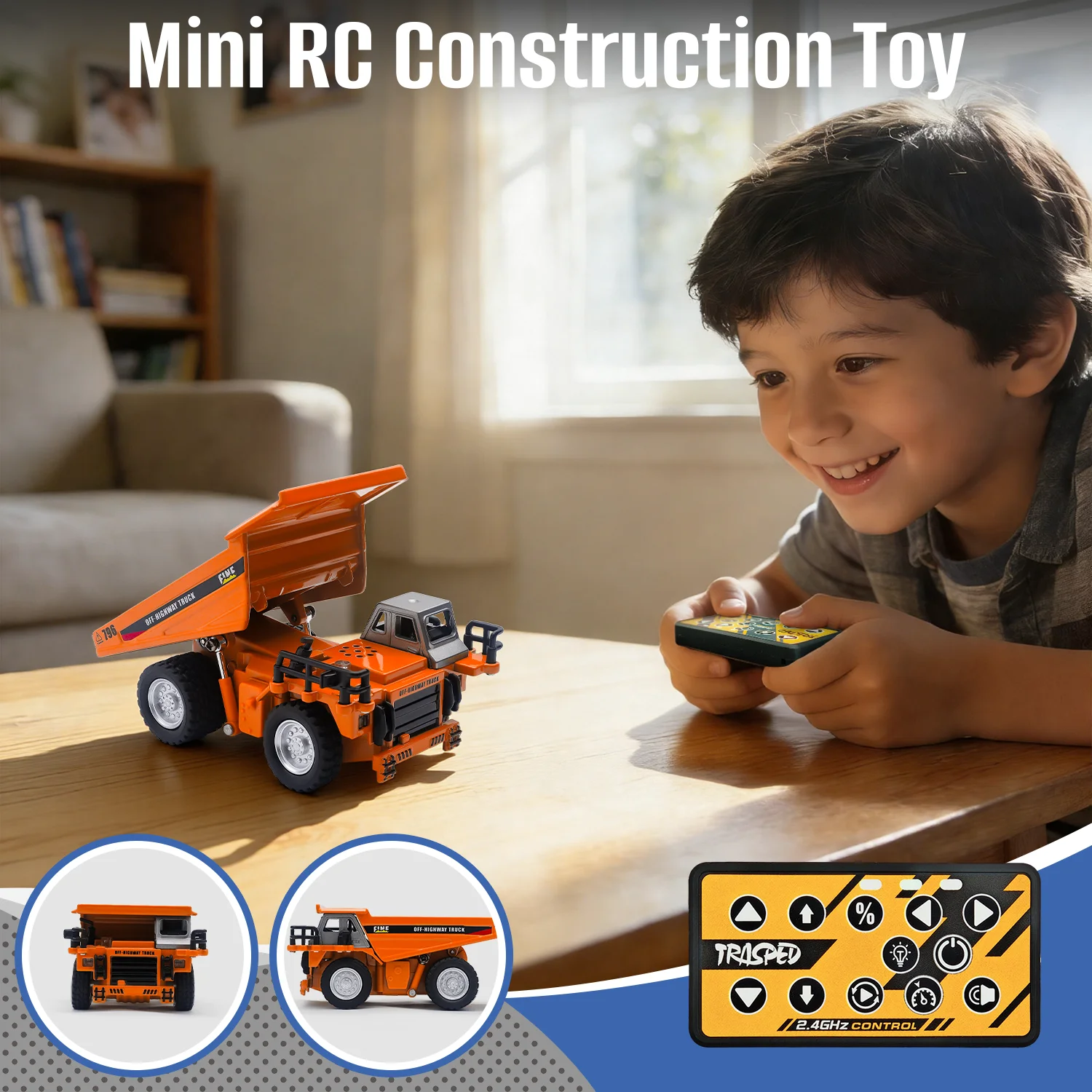

1/64 RC Dump Truck Mini Dump Truck Toy Remote Control Rechargeable Construction Vehicles Toys Birthday Gifts for Boys and Girls