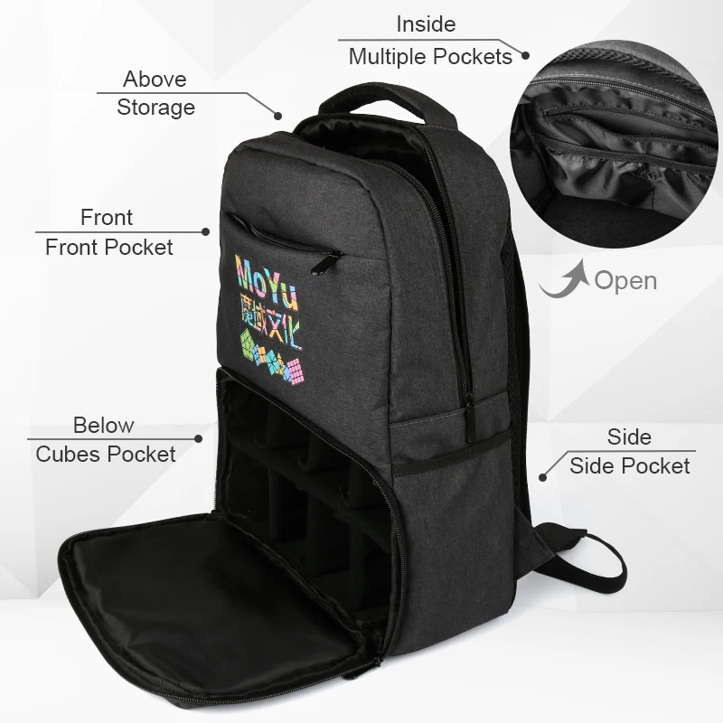 Moyu Backpack Bag Black Professional Backpack Bag For Magic Puzzle Cube 2x2 3x3x3 4x4 5x5 6x6 7x7 8x8 9x9 All Layer Toy Sets