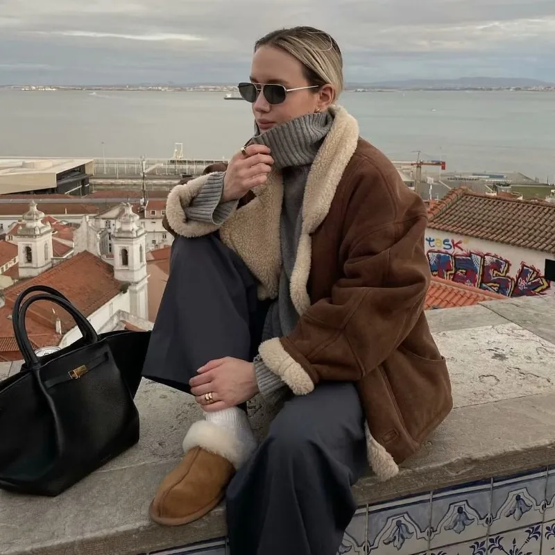 

Женская одежда, трансграничное Amazon, осенне-зимнее новое европейское и американское модное свободное теплое женское пальто из овечьей шерсти в стиле ретро